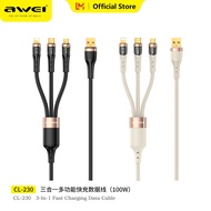 Awei 1.5M 3-in-1 100W nhanh sạc ngày Cáp hợp kim cắm bện Nylon cáp 100W Type-C 10W USB Một 12W chiếu