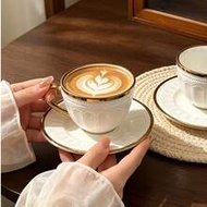 1 Set | Luxury Gold-Rimmed Embossed Ceramic Coffee Cup And Saucer, 90ml/3.Oz Elegant Afternoon Tea S