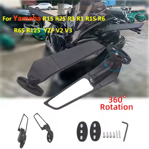 For Yamaha R15V3 R25 R3 R1 R1S R125 YZF Side Mirrors Modified Wind Wing Rotating Espelhos Moto Espej