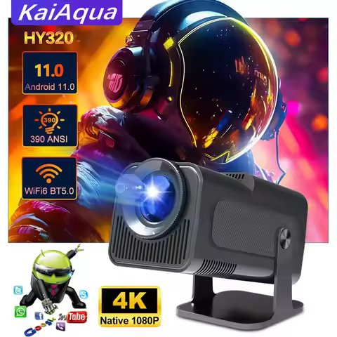 KaiAqua Android 11 390ANSI HY320 Projector 4K Native 1080P Dual Wifi6 BT5.0 Cinema Outdoor Portable 
