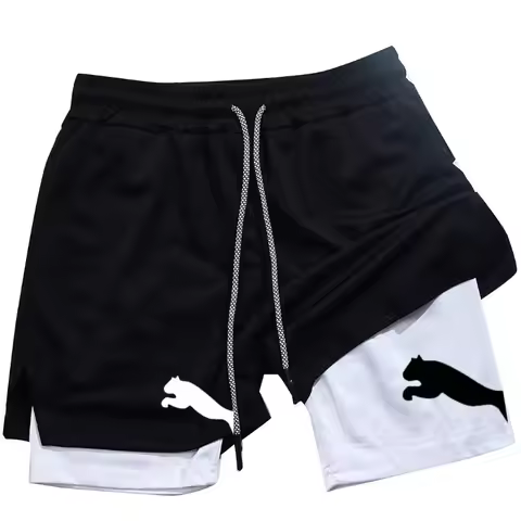 Men's double-layer 2-in-1 fitness shorts, quick drying breathable shorts, training jogging shorts
