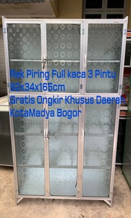 Lemari Rak Piring FULL Kaca 3 pintu Aluminium Khusus BOGOR dan DEPOK