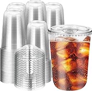 60 Pcs Round Bottom Plastic Cups with Sip Lids 18 oz Clear Disposable Plastic PET Iced Coffee Cup Ic