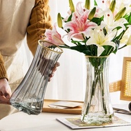 🚓Light Luxury Gold Painting Transparent Glass Vase Dried Flower Living Room Flower Vase Ornament Decoration Creative Sim