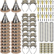 78 Pieces New Year's Eve Party Supplies, 2024 Happy New Year Noise Makers Hair Hoop Cone Hats Bead N