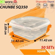 CHUNBE SQ350 Square Disposable Plastic Food Container【50sets± ]/Bekas Cheesekut /Bekas Plastik Segi 