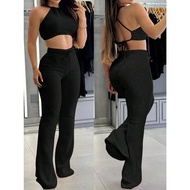 Women's Set 2 Piece: Backless Camisole Top and Flared Pants YN166