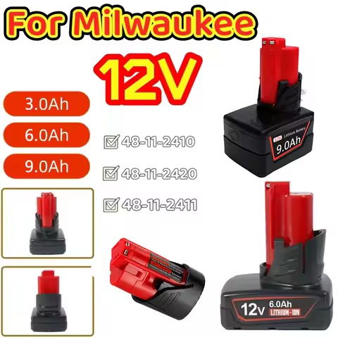 For Milwaukee M12 12V Battery 9.0Ah Tool 48-11-2402 48-11-2411 48-11-2401MIL-12A-LI Rechargeable Bat