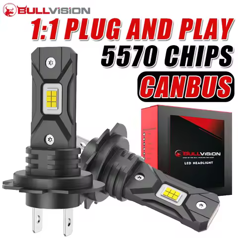 Bullvision 2Pcs 30000LM H7 LED Front Headlight Bulb 6500K White CANBUS Mini Size Turbo H7 LED High L