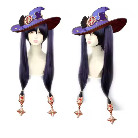 Mona Wig Purple Game Genshin Impact Mona Ponytails Long Wig Cosplay Costume Heat Resistant Synthetic