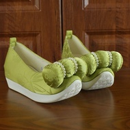 Ancient Costume Hanfu Shoes for Females - Green Thick Soles with Rounded Cloud Toes