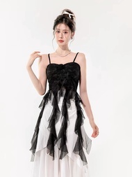 Elegant Floral Lace Tank Top with Ruffle Hem and Embellished Flower Detail One-Size Fits All - Impor