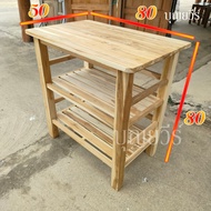 โต๊ะวางของไม้สัก โต๊ะวางเตาแก๊ส 3 ชั้น 80*50*สูง80 ซม.  โต๊ะวางทีวี วางเตาอบ [ไม่ทำสี] desk
