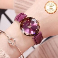 GUOU新款時尚女士石英紫色手錶潮流個性菱形玻璃玫瑰金女表皮錶帶