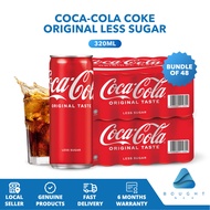 [Bundle of 48] Coca-Cola Coke Original Less Sugar 320ml – Refreshing Can Soft Drink, Cold Beverage