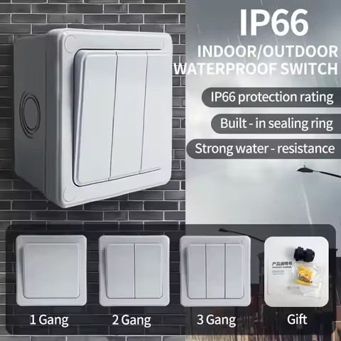 IP66 Rated Outdoor Wall Switch - Weatherproof Push Button, 1/2/3 Gang 16A for Home & Garden