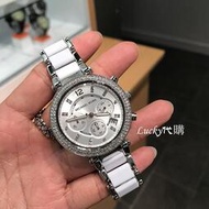 MICHAEL KORS手錶 新品鑲鑽白色陶瓷錶帶石英錶 三眼計時日曆女生腕錶 防水石英錶MK6354