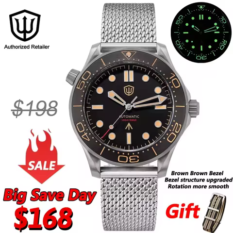 Watchdives WD007 V3 007 NTTD Black Mechanical Watches NH35/NH38 Wristwatch Sapphire Crystal Luminous