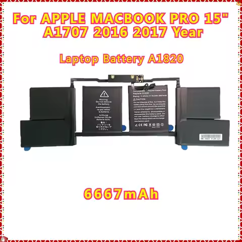 Laptop Battery A1820 for APPLE MACBOOK PRO 15" A1707 2016 2017 Year 11.4V 6667mAh