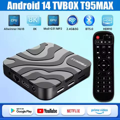 T95 Max Smart Android 12 TV Box Allwinner H618 Ultra HD 8K Dual Band WiFi 2.4G/5G Google Netflix Blu