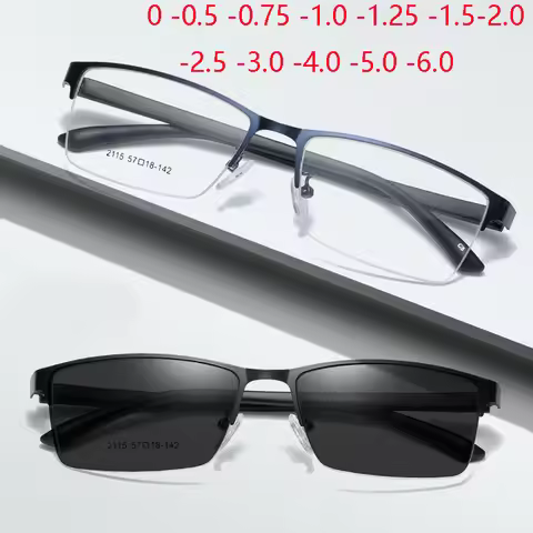 Half Frame Square Myopia Photochromic Glasses With Prescription UV400 Student Myopia Spectacles Fram