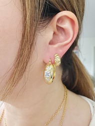 925 純銀耳針鍍14K金耳環 ~ 方鑽耳環 ~ 幾何耳環 ~ 寬版圈圈耳環