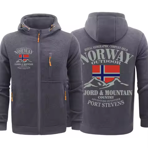 Norway Fjords And Mountains Print Men Sports Zipper Hoodie Comfy Fashion Streetwear Casual Simple Cl