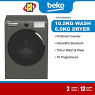 Beko Washer Dryer (10.5KG/6KG) ProSmart Inverter 15-Programs &amp; Bluetooth HomeWiz Front Load Washing Machine ATE105646XMG