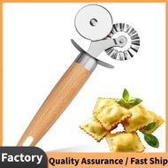 Ravioli Cutter Tool with Wooden Handle-for Pasta Cutter Wheel-Fluted Pastry Cutter Double Wheel for 