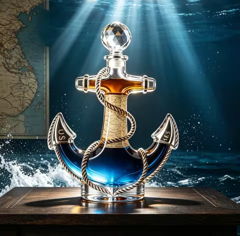Vintage Anchor-Shape Glass Whiskey Decanter Nautical-Themed Spirit Brandy Storage Bottle Eye-Catchin