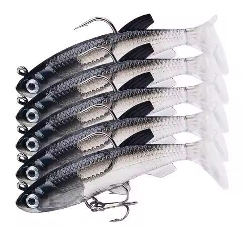 1pc Soft Bait Rubber Fishing Lure 75mm 85mm Artificial Sinking Swimbait Curly T Tail Jig Head Fishin