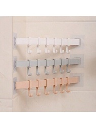 1套多功能可調整收納架，附帶6個掛鉤，適用於廚房、浴室和玄關-收納毛巾、鑰匙等