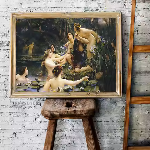 John William Waterhouse Vintage Art Print Poster Canvas Painting Hylas And The Water Nymphs Retro Wa