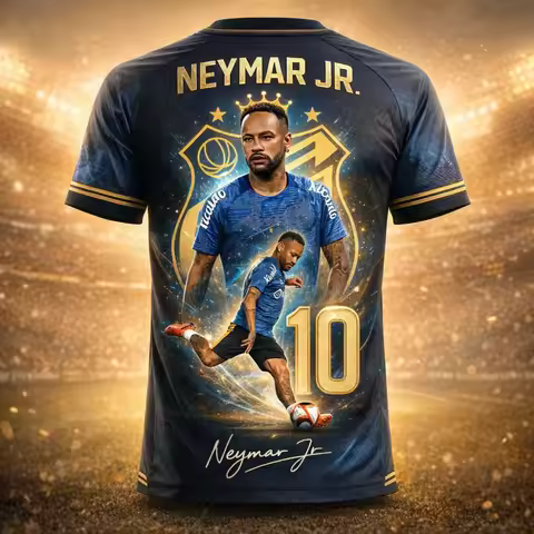 Fashion Neymar 3D Print Pattern Sport Quick-Dry Breatha Men T-Shirt Football Jersey Outdoor Club Tea