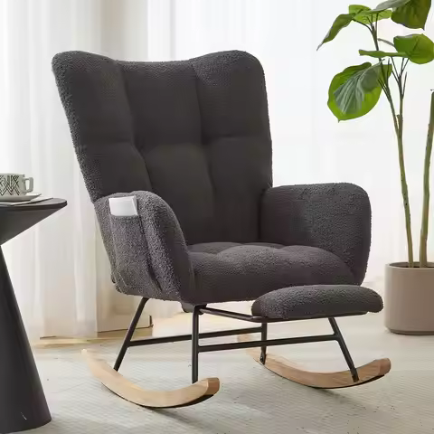 Grey Upholstered Nursery Rocking Chair with Accent Chair for Living Room, Bedroom, Offices
