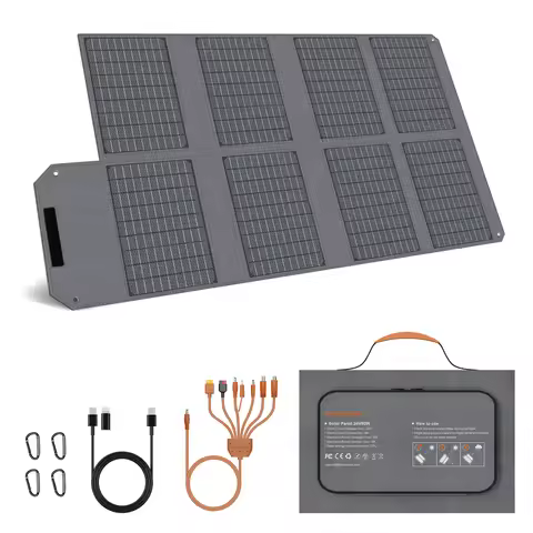 MHPOWOS 80W Foldable Solar Panel Portable Power Supply With 4 Ports (DC/USB-C/2xUSB-A) & 7-in-1 Conn