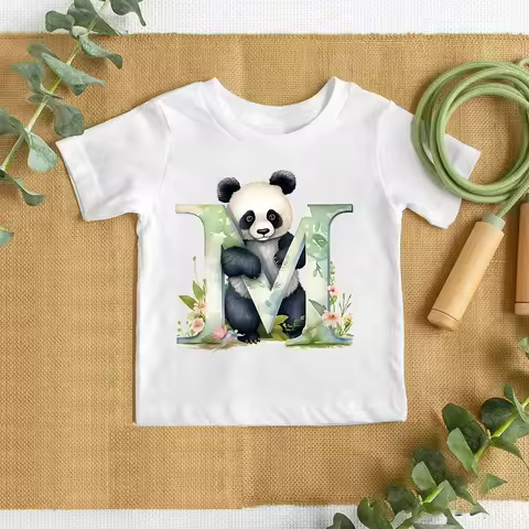 Letter A-Z Panda Printed Kids Shirt Boys Girls Short Sleeve T-shirt Child Summer Outfit Tops Casual 
