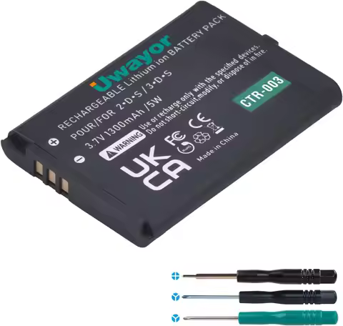 UWayor CTR-003 Battery Compatible with 2DS 3DS New 2DS XL Game Console, 1300 mAh 3.7V with Tool Kit 