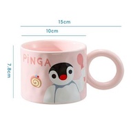 包順豐櫃 $90/件 Pingu Pinga 大耳 可愛 粉紅色 玻璃杯 陶瓷杯 容量: 360ml 1個 可放入微波爐 氣炸鍋 焗爐 Size: 15x7.8cm 全新