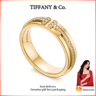 (New) Womens Fashion Ring Gold plated T Series Diamond Wide Ring Valentines Day holiday gifts