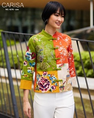 Carisa เสื้อคอจีน งานปักลายดอกโบตั๋น นกยูง มังกร ลงบนตัวเสื้อใช้ผ้าละนินผสมคอตตอล 4 สี กระดุมจริงหน้