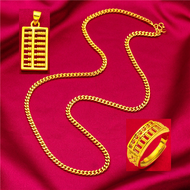 Sempoa Set Kalung Loket Cincin Emas Bangkok 916 Abacus Necklace Pendant Ring 24K Gold Jewellery