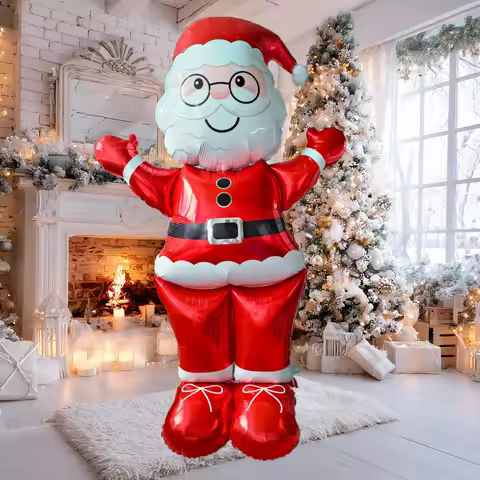 84 Inches Super Size Assemble Stand Pedestal Christmas Theme Santa Claus Shape Foil Balloons New Yea