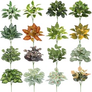 Simulation Green Plant Leaves 7 Heads Green Roboss Leaves Bouquet Plant Wall Flower Arrangement Acce