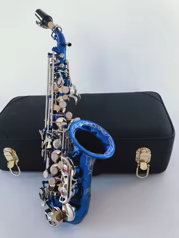 New High quality Soprano saxophone Silver Sky blue S-991 Bb Tune Sax Bb Musical Instrument Children 