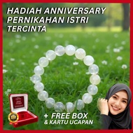 WEARMOURA Wedding Anniversary Gift for Wife White Jade Bracelet/ + Exclusive Box & Greeting Card