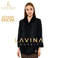Lavina - Modern Embroidered Encim Kebaya, Traditional Betawi Batik, Black, Long Sleeves, Jumbo BIG