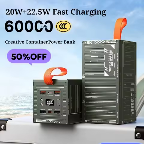 20W 60000mAh Box-shaped Fast Charging Power Bank High-capacity Portable Power Supply with Lighting F