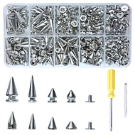 354 PCS Punk Spikes and Studs Kit 8 Size Cone Spikes Metal Tree Spikes Studs for Leathercraft and Pu