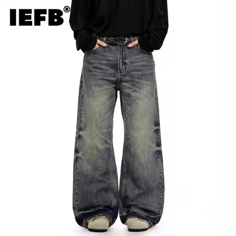IEFB American Vintage Distressed Washed Men's Jeans Full Length Versatile Causal Wide-leg Pants 2026